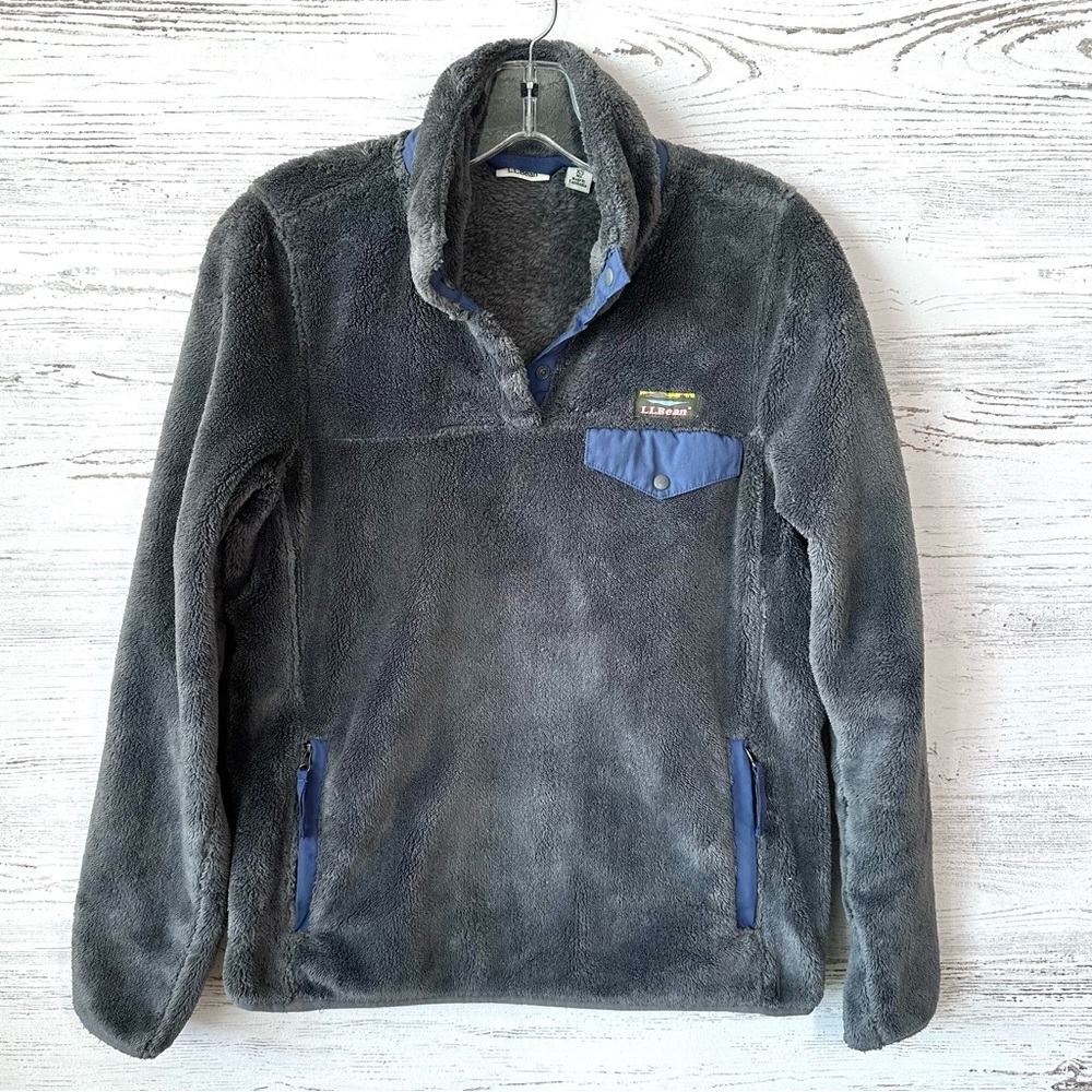 L.L. BEAN Women’s High Pile Fleece Pullover Jacket XS Gray Periwinkle Purple